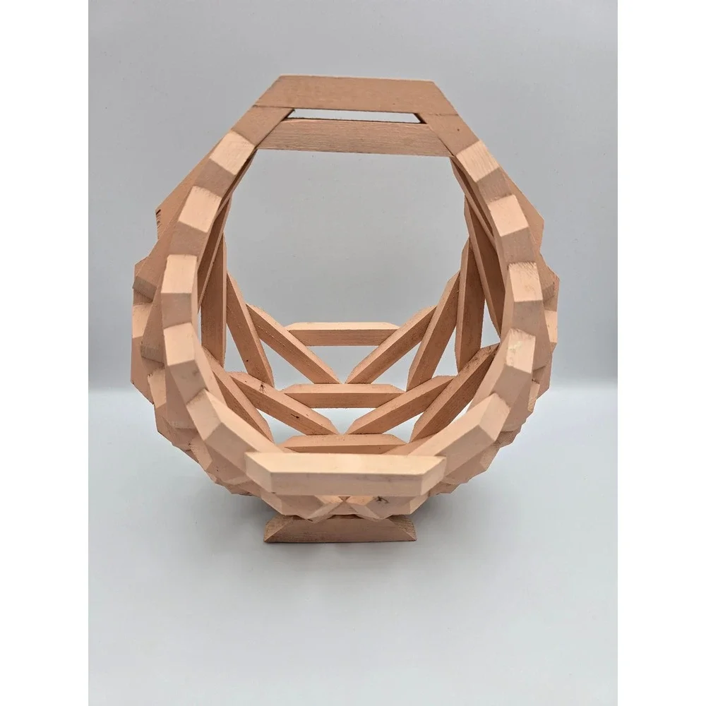 Unique Geometric Wood Basket Handmade Decorative‎ Accent Piece